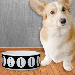 Deco Dots White on Black Personalized Text Pet Bowl<br><div class="desc">Crisp white dots filled with art deco black letters on a black background to display your dog's name in a distinct style. BELLA is the sample dog name but you can customize each letter in this vintage modern design with up to 11 characters to personalize the pet bowl. Elegant typography...</div>