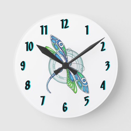 Deco Dragonfly Round Clock Design