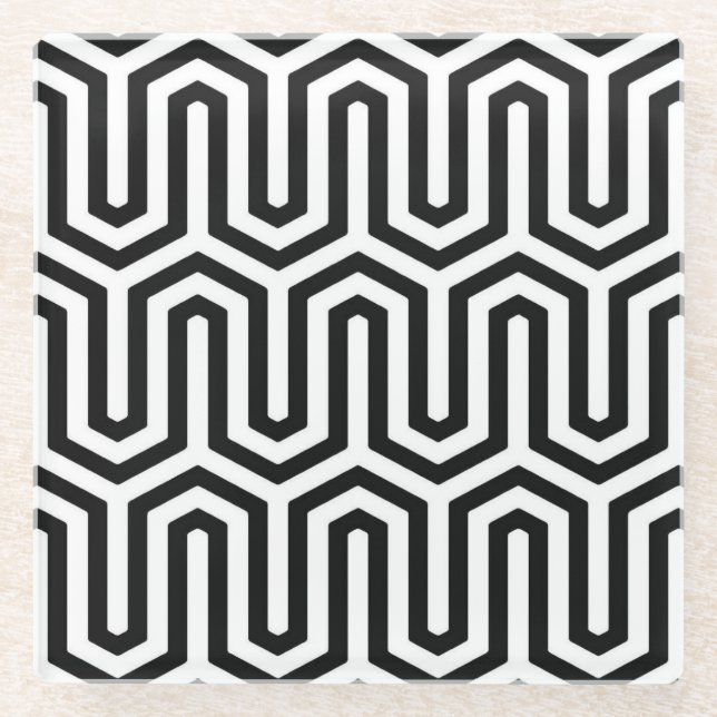 Deco Egyptian motif - black and white Glass Coaster (Front)