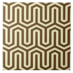 Deco Egyptian motif - chocolate and cream Ceramic Tile