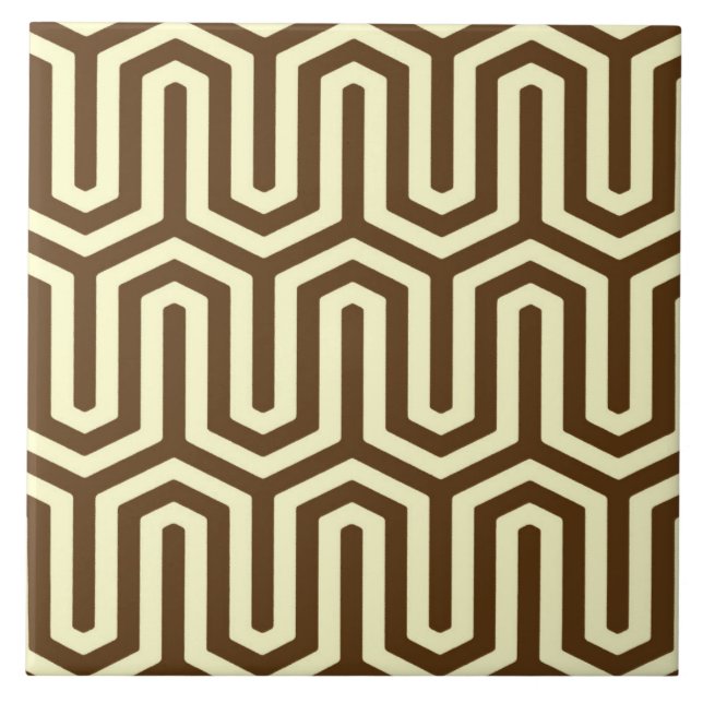 Deco Egyptian motif - chocolate and cream Ceramic Tile (Front)