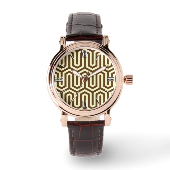 Deco Egyptian motif - chocolate brown and cream Watch (Front)