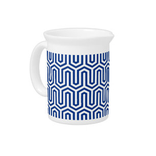 Deco Egyptian motif - cobalt blue and white Beverage Pitcher