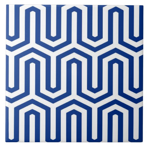 Deco Egyptian motif _ cobalt blue and white Ceramic Tile