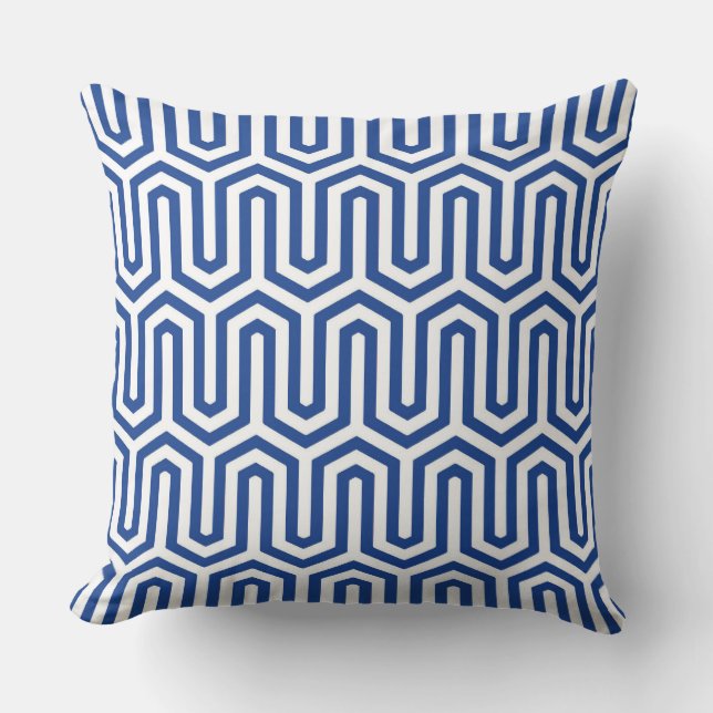 Deco Egyptian motif - cobalt blue and white Outdoor Pillow (Front)