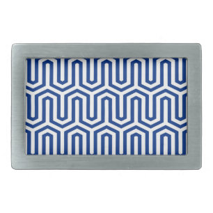 Deco Egyptian motif - cobalt blue and white Rectangular Belt Buckle