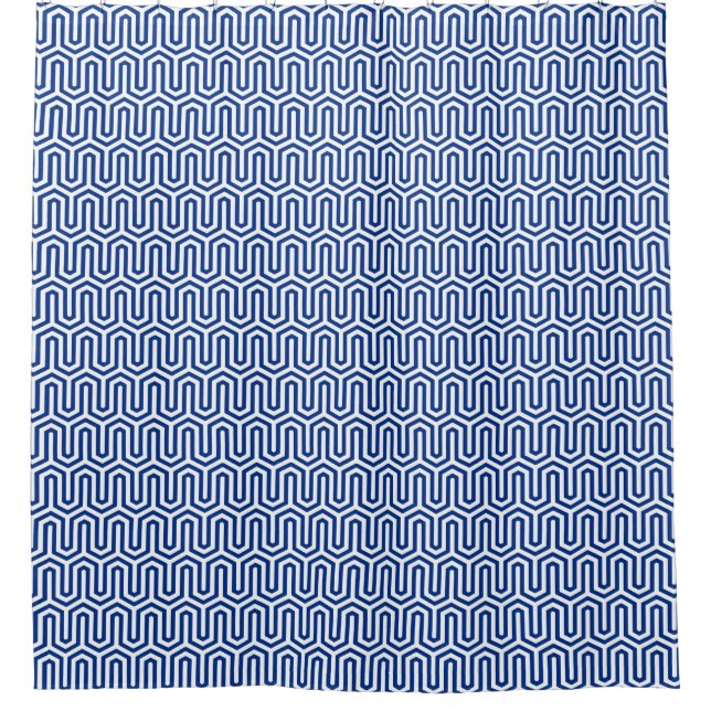 Deco Egyptian motif - cobalt blue and white Shower Curtain (Front)