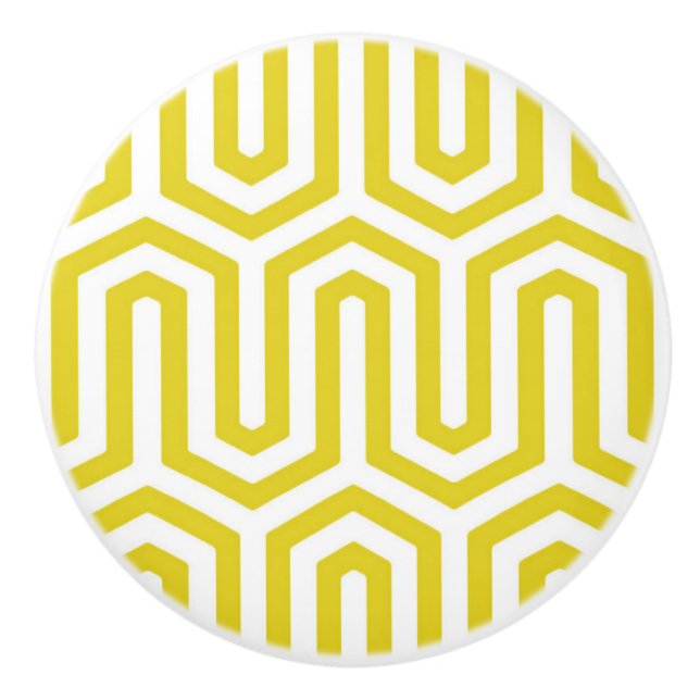 Deco Egyptian motif - mustard gold and white Ceramic Knob (Front)