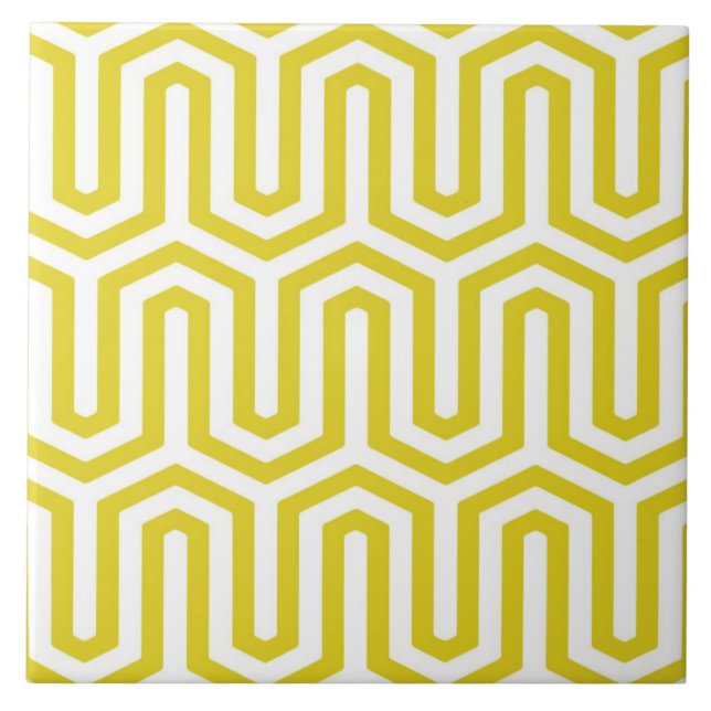 Deco Egyptian motif - mustard gold and white Ceramic Tile (Front)