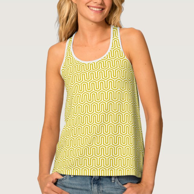 Deco Egyptian Motif Mustard Gold and White  Tank Top (Front)