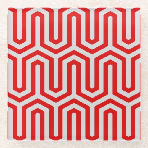 Deco Egyptian motif _ red and grey Glass Coaster