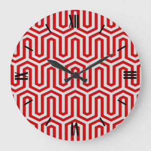 Deco Egyptian motif - red and grey Large Clock