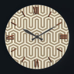 Deco Egyptian motif - taupe and white Clock<br><div class="desc">An Art Deco,  Egyptian inspired geometric motif in light taupe tan on a light cream background</div>