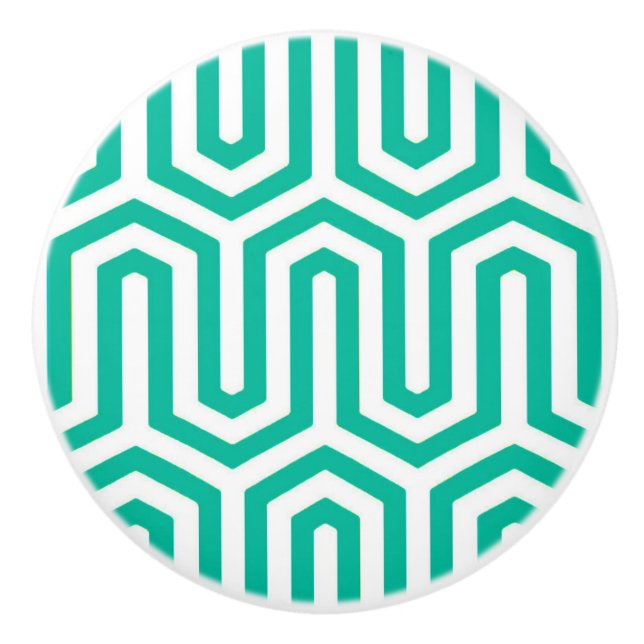 Deco Egyptian motif - turquoise and white Ceramic Knob (Front)