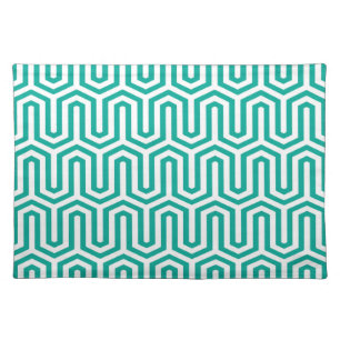 Deco Egyptian motif - turquoise and white Cloth Placemat