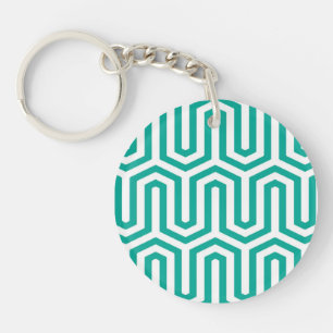 Deco Egyptian motif - turquoise and white Keychain