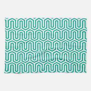 Deco Egyptian motif - turquoise and white Kitchen Towel