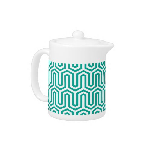 Deco Egyptian motif _ turquoise and white Teapot