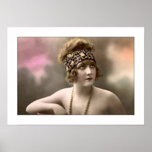 deco era girl with headscarf beads poster