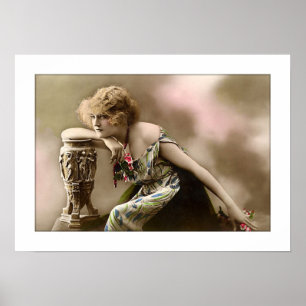 deco era girl with vase and flowers poster