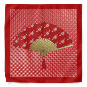 Deco Fan -  Butterflies, Dark Red and White Bandana