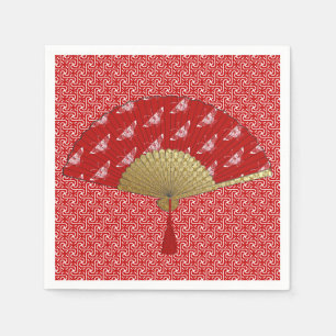 Deco Fan - Butterflies, Dark Red and White Napkins
