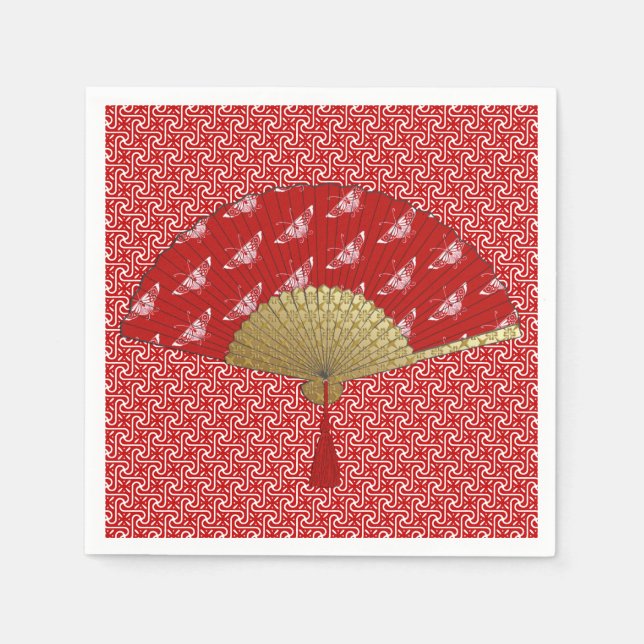 Deco Fan -  Butterflies, Dark Red and White Napkins (Front)