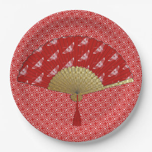 Deco Fan - Butterflies, Dark Red and White Paper Plates