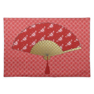 Deco Fan -  Butterflies, Dark Red and White Placemat