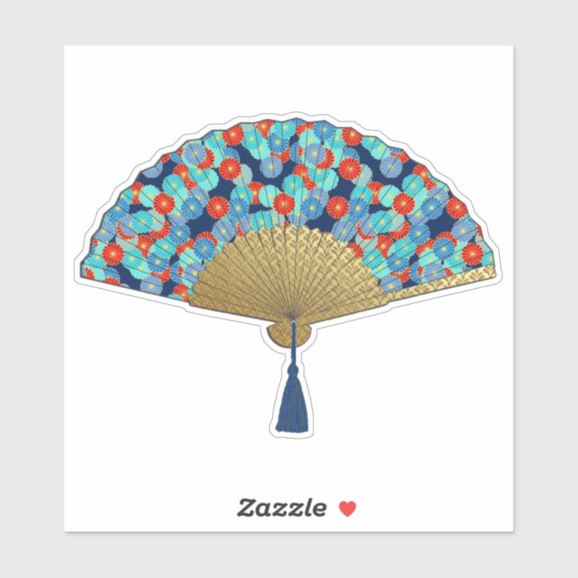 Deco Fan -  Flowers in Cobalt, Turquoise and Red Sticker (Sheet)
