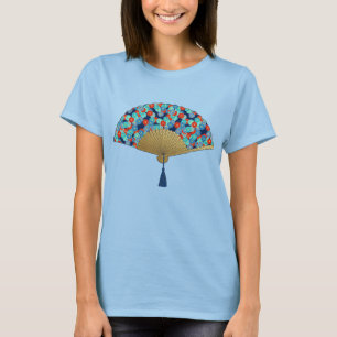 Deco Fan - Flowers in Cobalt, Turquoise and Red T T-Shirt