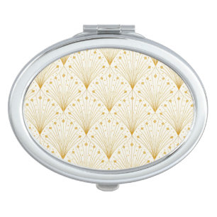 Deco Fan Pattern In Gold And White Compact Mirror