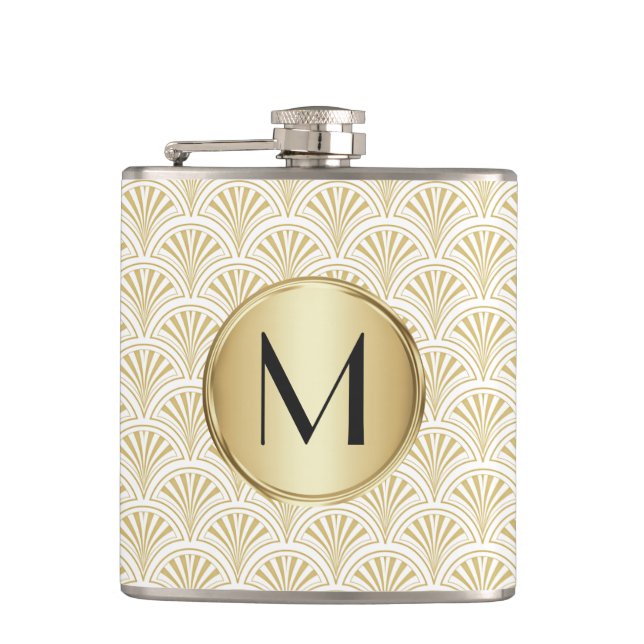 Deco Fans Pattern Monogram Flask (Front)