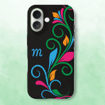 Deco Floral Monogram iPhone 16 Case<br><div class="desc">Personalize this elegant Case-Mate brand case for your phone with your own monogram. Just edit in the easy Zazzle text editor. Created in a bold swirled leaf border pattern ON BACK with bright splashes of color. Fits a variety of models. Select yours in the drop-down menu.</div>