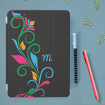 Deco Floral Monogram iPad Air Cover<br><div class="desc">Personalize this elegant iPad case for your phone with your own monogram. Just edit in the easy Zazzle text editor. Created in a bold colorful swirled leaf border pattern on a black background. Available for numerous models. Choose yours in the drop down menu.</div>