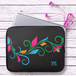 Deco Floral Monogram Laptop Sleeve<br><div class="desc">This colorful laptop or tablet sleeve bag is ready for your own monogram. Created in a bold colorful swirled leaf border pattern with bright splashes of color on black. Just edit your monogram letter. Your choice of several sizes.</div>