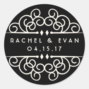 Deco Flourish Personalized Wedding Classic Round Sticker