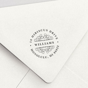 Deco Flourish Round Return Address Stamp