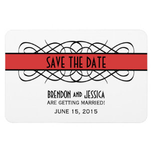 Deco Flourish Save the Date Magnet, Red Magnet