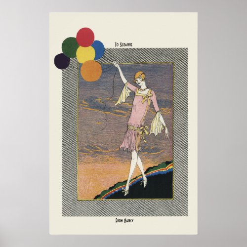 Deco girl flapper with balloons poster