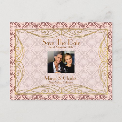 Deco Glam Gold Pink Shell Save The Date Wedding Announcement Postcard