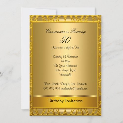 Deco Gold 50th Birthday Invitation