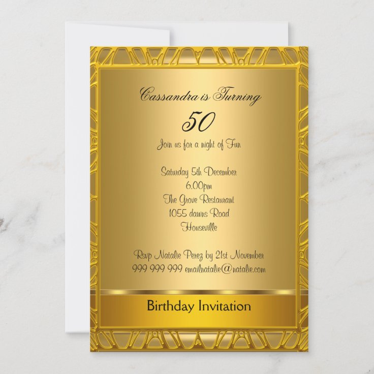 Deco Gold 50th Birthday Invitation | Zazzle