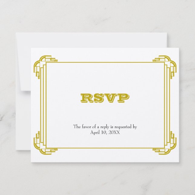 Deco gold frame wedding RSVP response enclosure (Front)