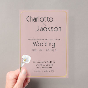 Deco Gold Framed Vintage Lily Pink Wedding Frosted Acrylic Invitations