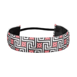 Deco Greek Key, Black, White and Coral Pink Athletic Headband