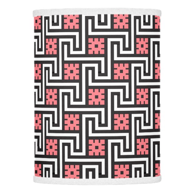Deco Greek Key, Black, White and Coral Pink Lamp Shade (Front)