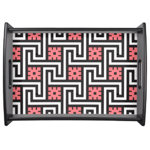 Deco Greek Key, Black, White and Coral Pink Serving Tray