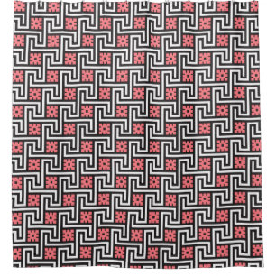 Deco Greek Key, Black, White and Coral Pink Shower Curtain