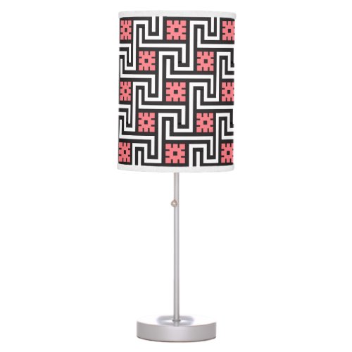 Deco Greek Key Black White and Coral Pink Table Lamp